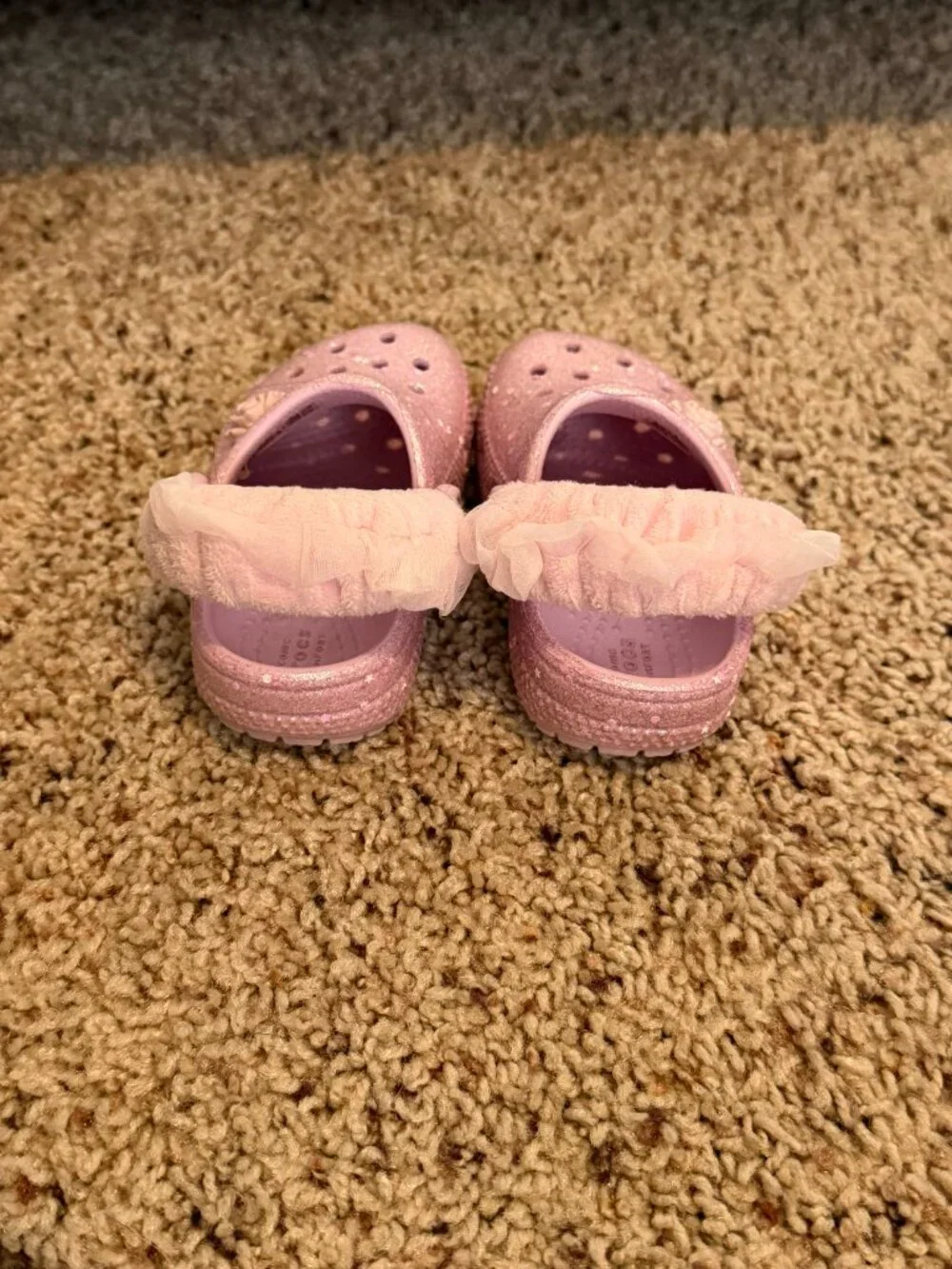 Crocs Classic Ballerina Clog 4C Pink Glitter Stars Ruffle Straps Toddler Shoes